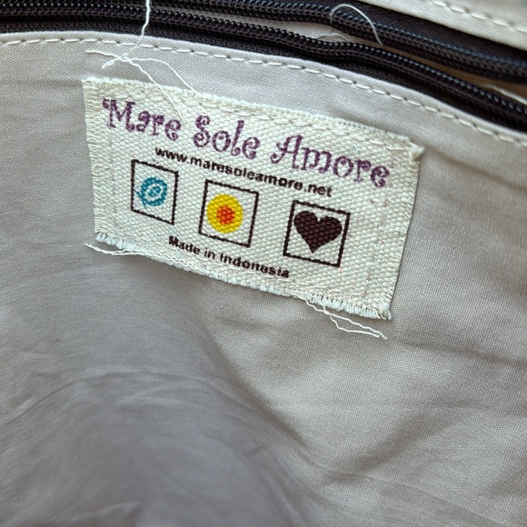 Mare Sole Amore Large Boho Embroidered / Beaded Canvas Leather Shoulder Bag - Picture 9 of 13